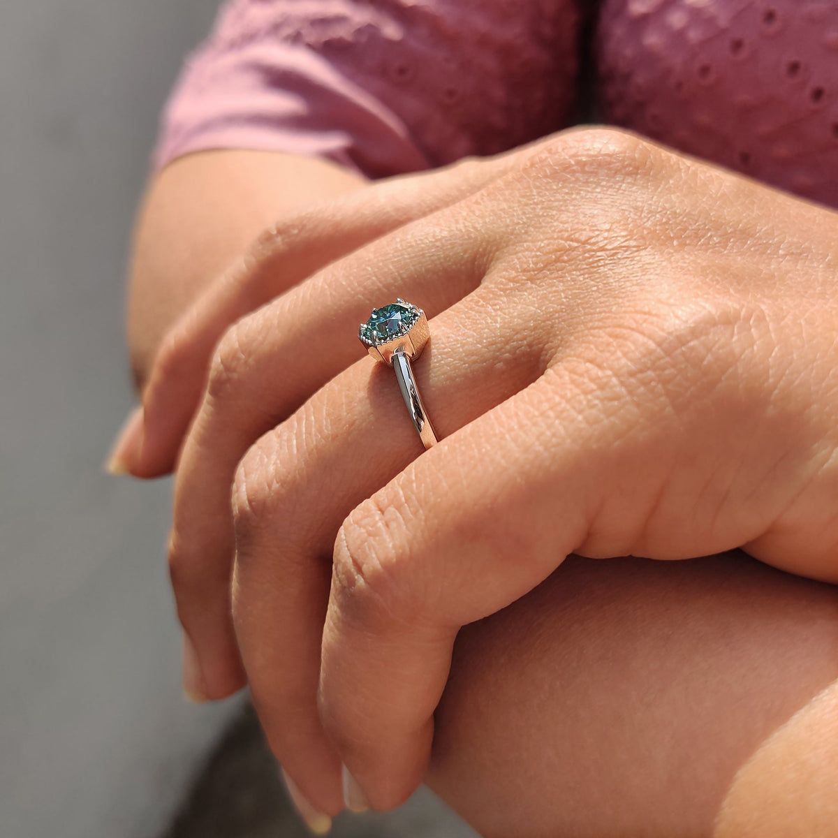Florence Anne - Solitaire Round Engagement Ring In Hexagon Framed