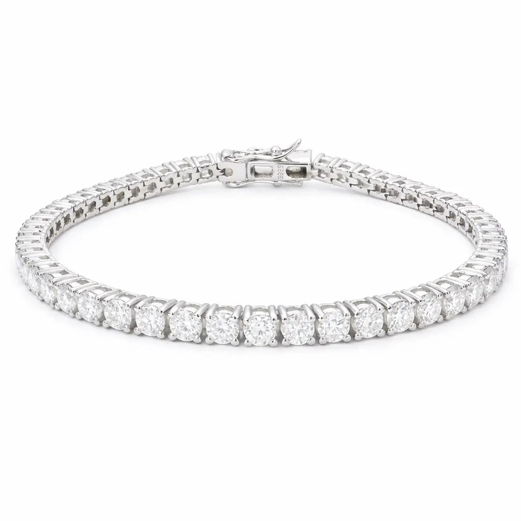 6 carat lab moissanite tennis bracelet with round cut stones in silver 925, 3mm width high luxury statement jewellery