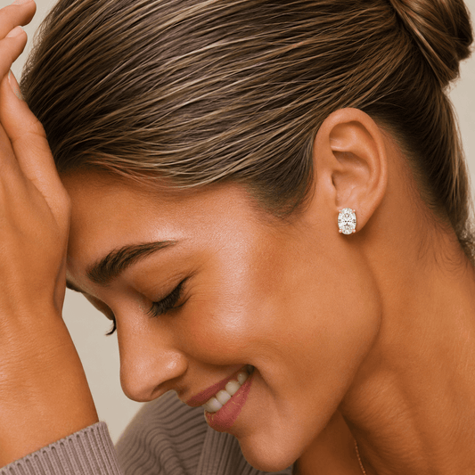 Paty - Oval Shape Stud Moissanite Earrings 14K Yellow Gold