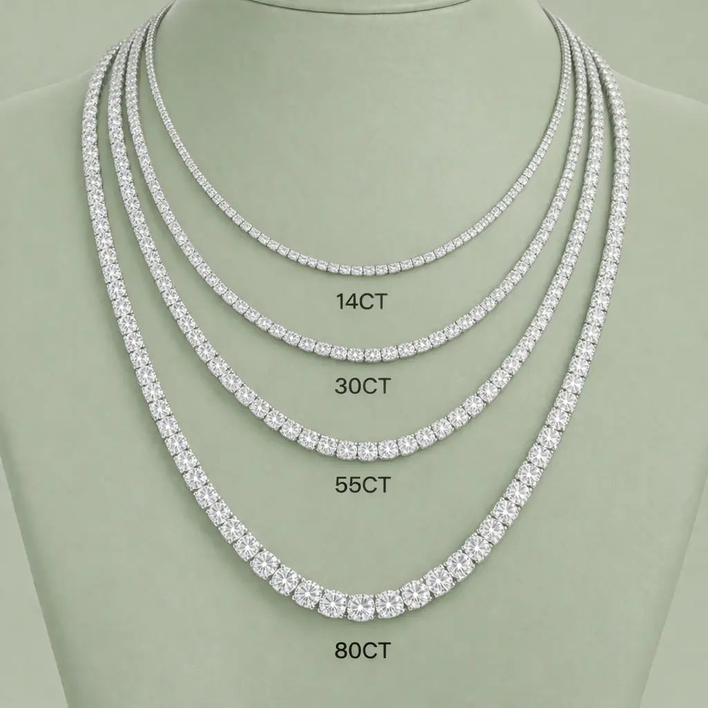 14CT Tennis Necklace -  Lab Grown Moissanite Round Cut in Silver 925 Nura Lab