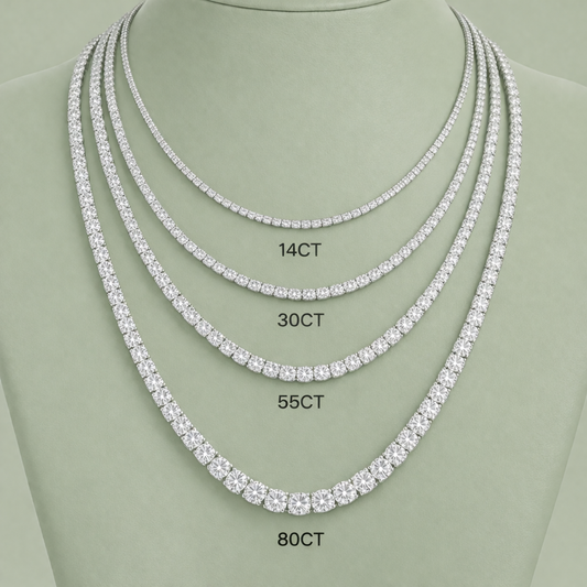 14CT Tennis Necklace -  Lab Grown Moissanite Round Cut in Silver 925