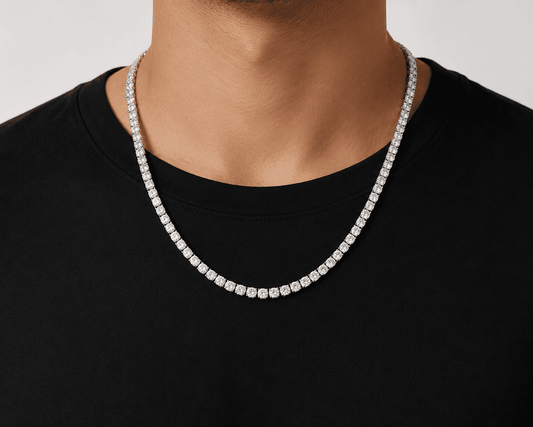55 Carat Tennis Necklace - Lab Grown Moissanite Round Cut in Silver 925