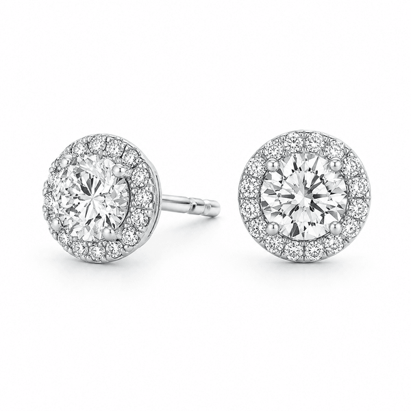 Joy - Halo Round Cut Lab Grown Diamond Stud Earrings