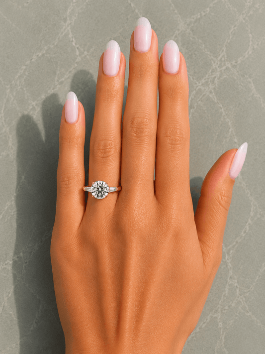 Zara - Round Trilogy Lab Grown Diamond Engagement Ring with Tapered Baguette