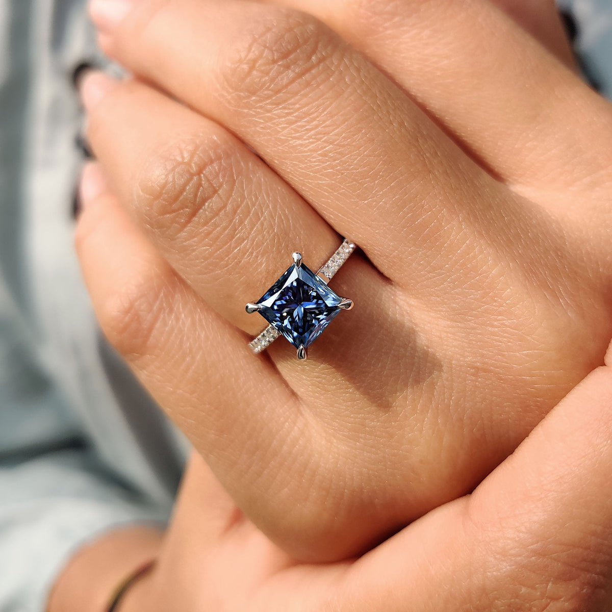 Lenora Louise - Royal Dark Blue Princess Cut Engagement Ring