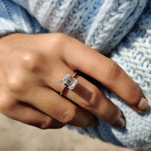 Rosamund Elise - Knife Edge Emerald Cut Solitaire Ring