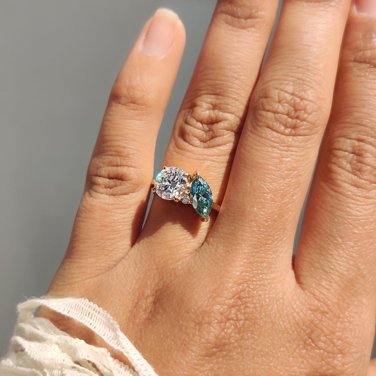 Florence Fleur - Three Stone Moissanite Ring In Marquise And Round Cut