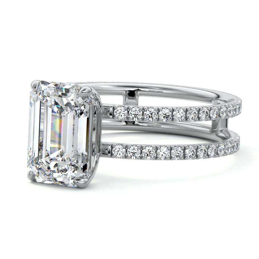 Katy - Unique Emerald Cut Double Band Engagement Ring