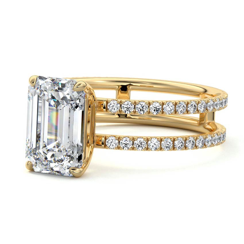 Katy - Unique Emerald Cut Double Band Engagement Ring