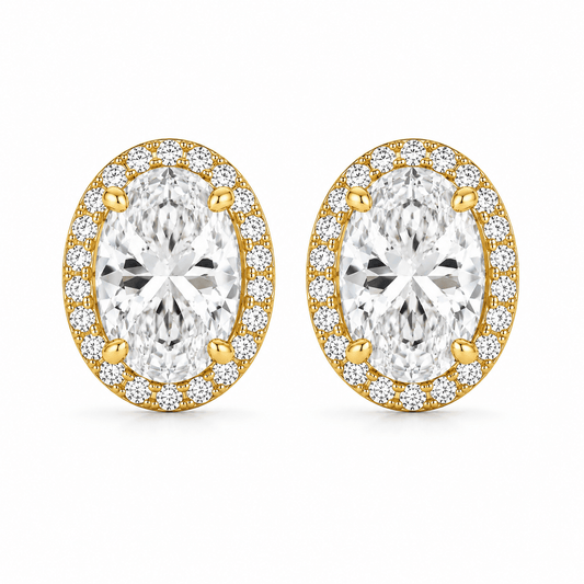 Camila - 2 ctw Oval Moissanite Halo Stud 14K Yellow Gold