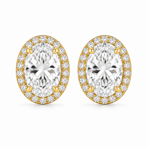 Camila - 2 ctw Oval Moissanite Halo Stud 14K Yellow Gold