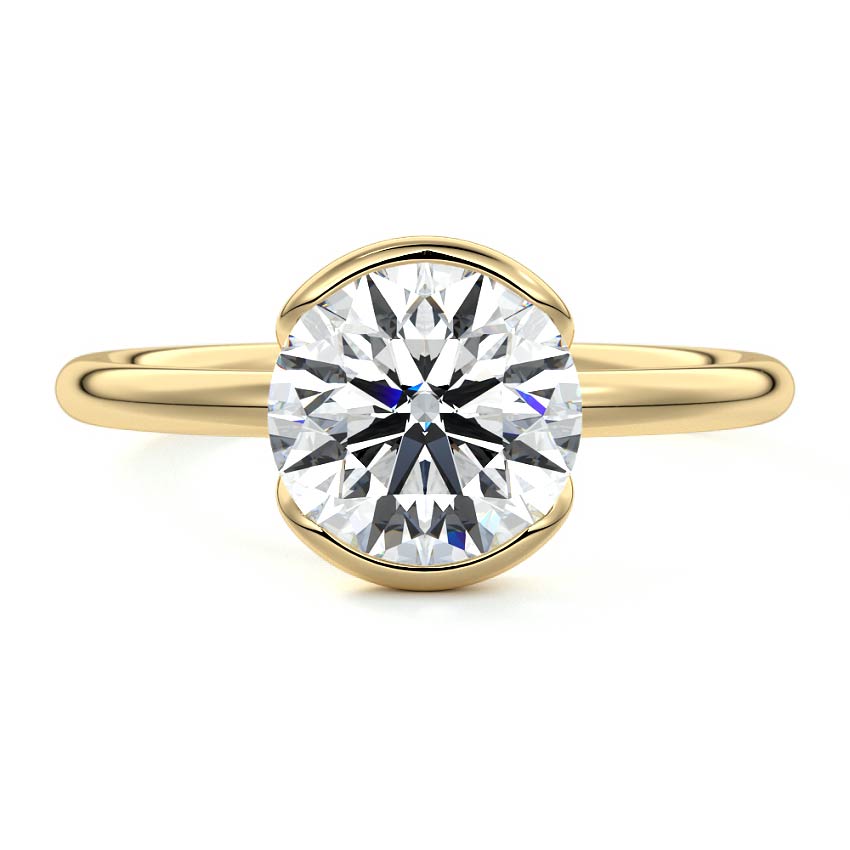 Half bezel lab grown diamond engagement ring in yellow gold