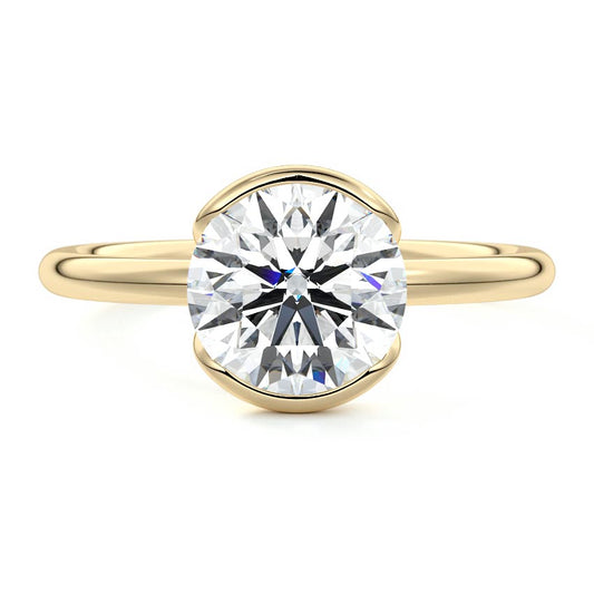 Half bezel lab grown diamond engagement ring in yellow gold
