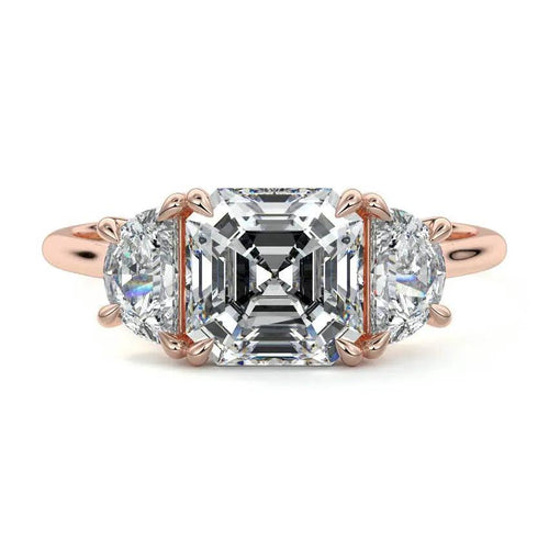 Laurie - Asscher Three Stone Lab Grown Diamond Engagement Ring Raphana Jewellery