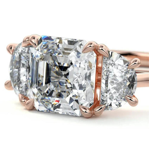 Laurie - Asscher Three Stone Lab Grown Diamond Engagement Ring Raphana Jewellery