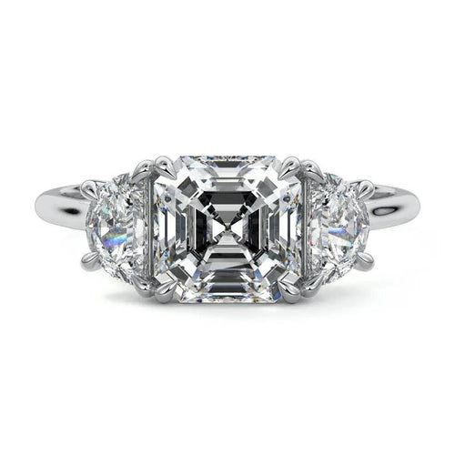 Laurie - Asscher Three Stone Lab Grown Diamond Engagement Ring Raphana Jewellery
