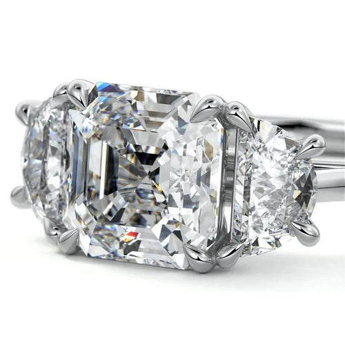 Laurie - Asscher Three Stone Lab Grown Diamond Engagement Ring Raphana Jewellery