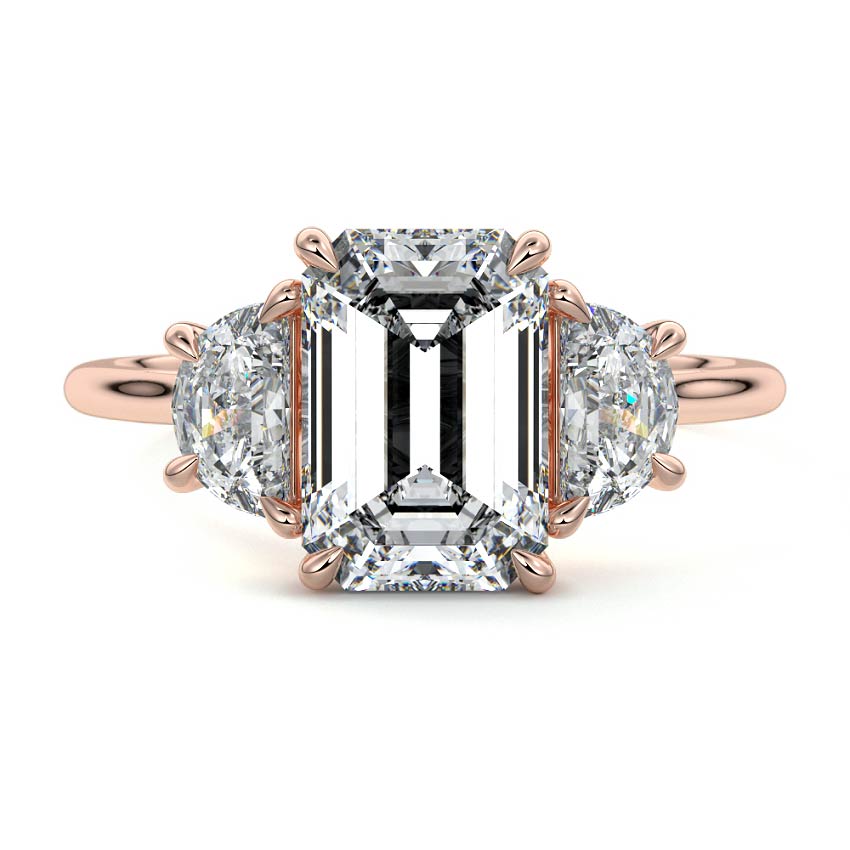 Talia - Three Stone Engagement Ring with Half-Moon Side Stones