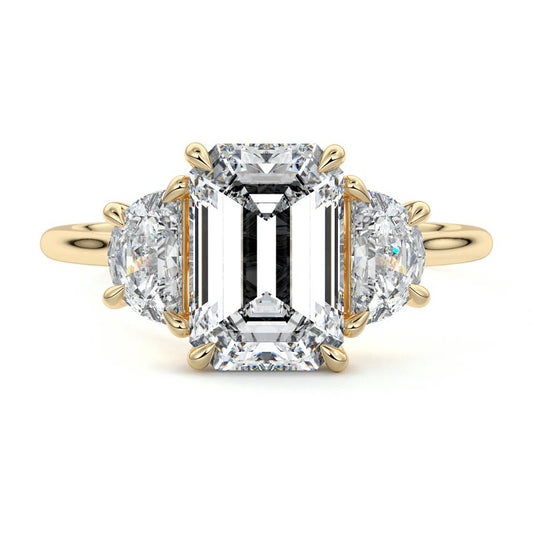 Talia - Three Stone Engagement Ring with Half-Moon Side Stones