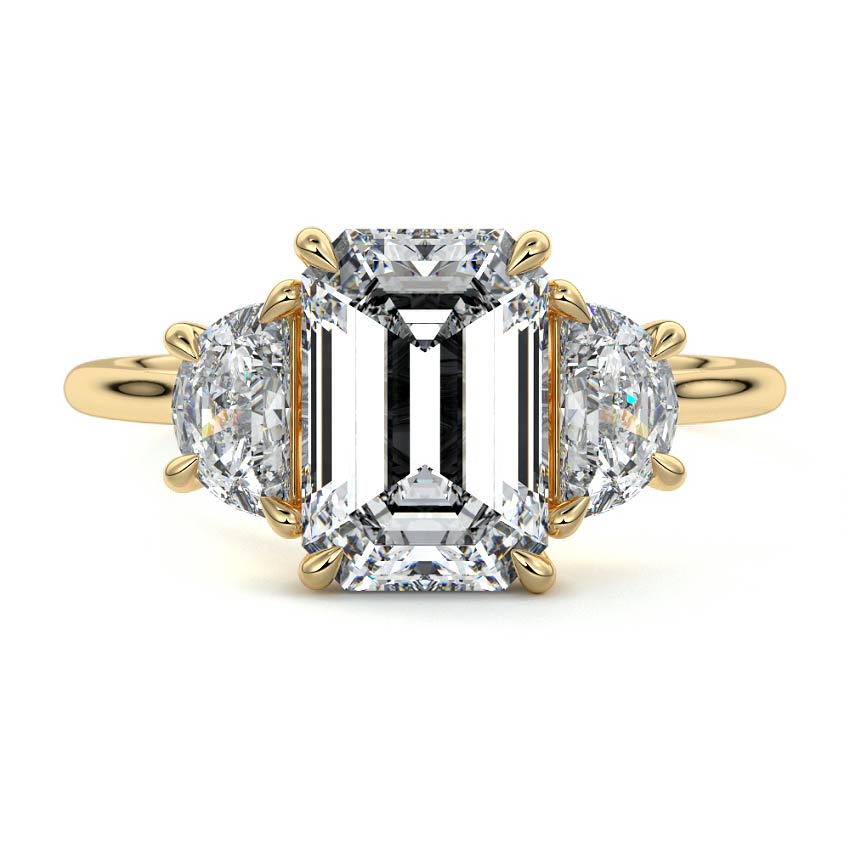 Talia - Three Stone Engagement Ring with Half-Moon Side Stones