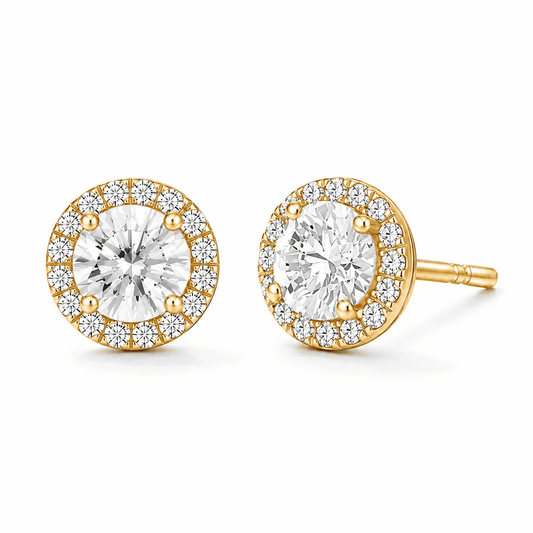 Haley - Halo Lab Moissanite Earrings 14K Gold
