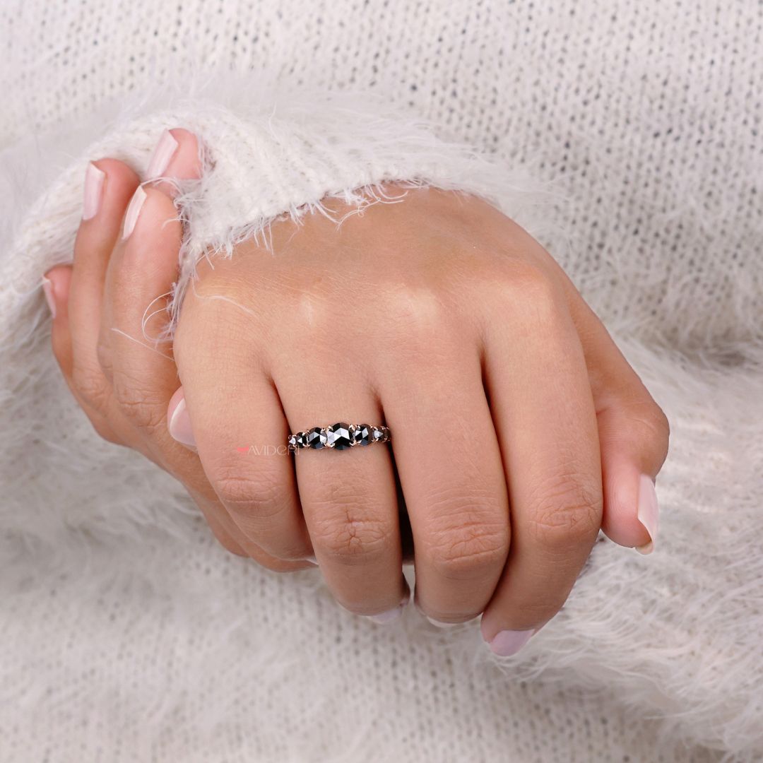 Handmade band with round cut diamonds for a personal touch.

