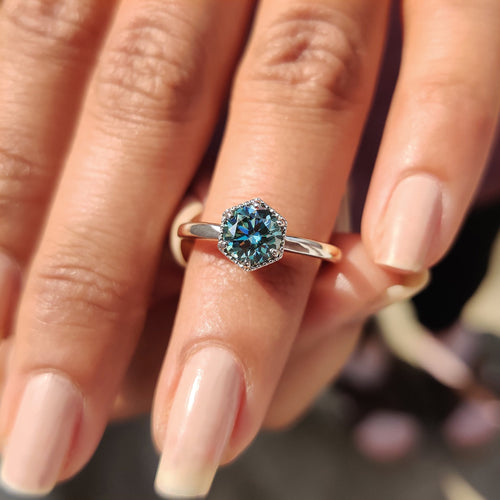 Florence Anne - Solitaire Round Engagement Ring In Hexagon Framed