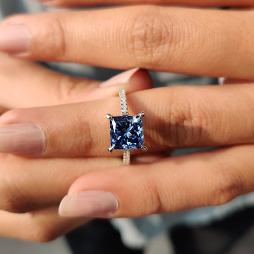 Lenora Louise - Royal Dark Blue Princess Cut Engagement Ring