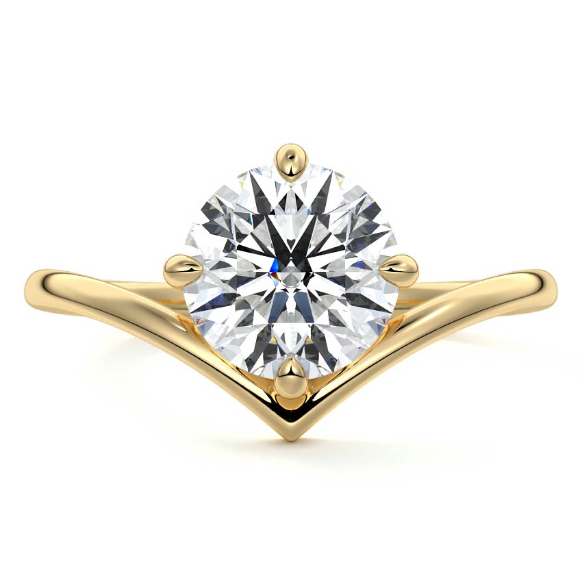 Round solitaire curved engagement ring in 18K gold featuring lab-grown diamond or moissanite – handcrafted by Nura Lab New Zealand.