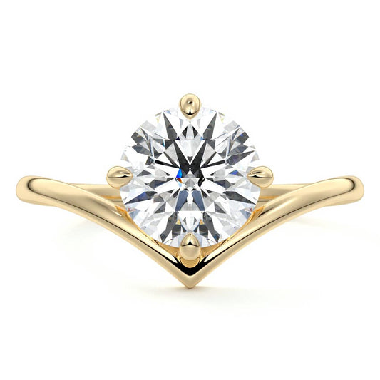 Round solitaire curved engagement ring in 18K gold featuring lab-grown diamond or moissanite – handcrafted by Nura Lab New Zealand.