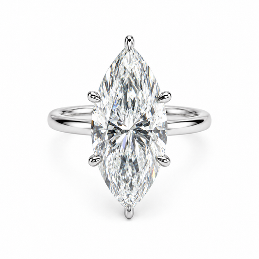 5 Carat Marquise Cut Solitaire Engagement Ring - Lab Grown Diamond in Platinum.