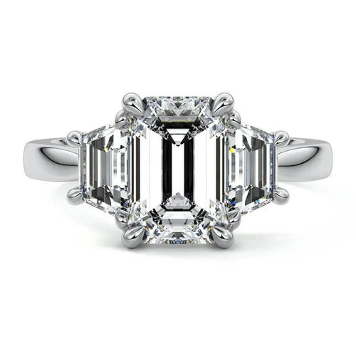 Love - Emerald Cut Three Stone Lab Grown Diamond Engagement Ring Raphana Jewellery