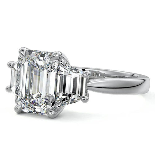 Love - Emerald Cut Three Stone Lab Grown Diamond Engagement Ring Raphana Jewellery