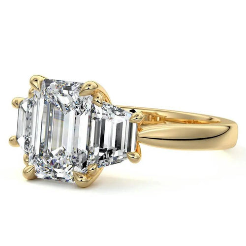 Love - Emerald Cut Three Stone Lab Grown Diamond Engagement Ring Raphana Jewellery