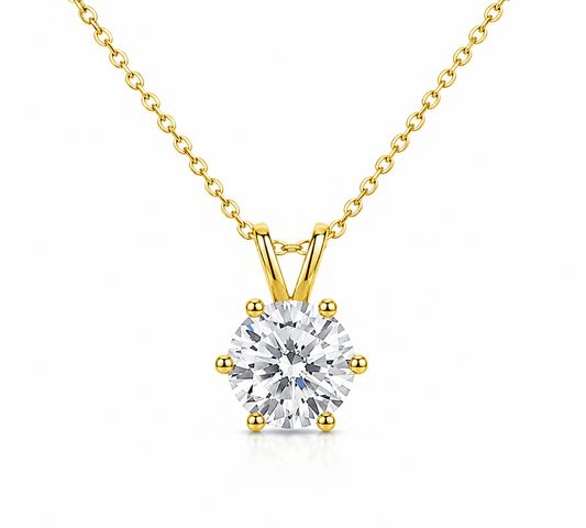 Dani - Round Solitaire Pendant 14K Gold with 18K Gold Necklace