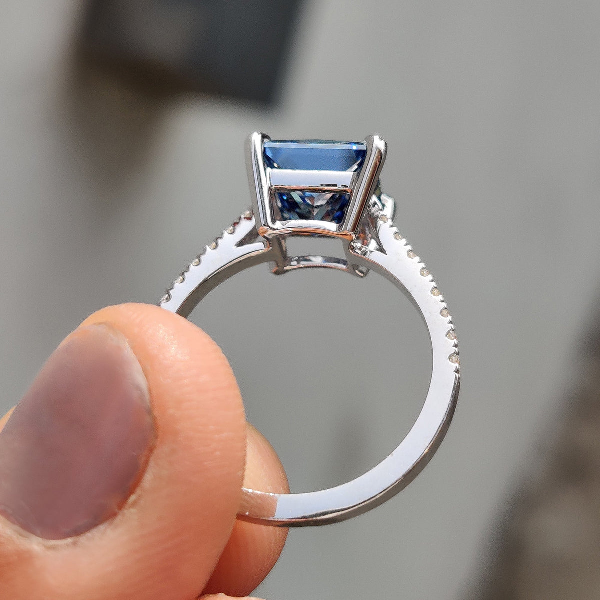 Lenora Louise - Royal Dark Blue Princess Cut Engagement Ring
