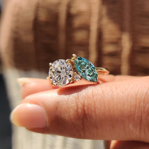 Florence Fleur - Three Stone Moissanite Ring In Marquise And Round Cut