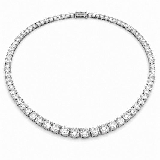 55 Carat Tennis Necklace - Lab Grown Moissanite Round Cut in Silver 925