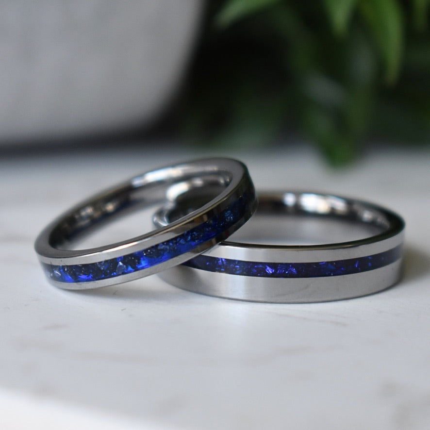 Stronghold - Tungsten 6mm Ring Blue Sapphire German Glass Wedding Ring - view 8 - Nura Lab