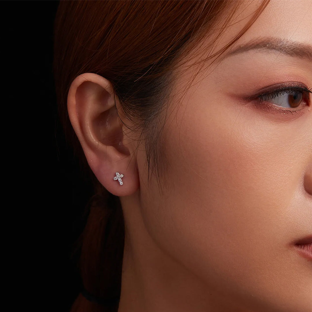 Abigail Cross Moissanite Stud Earrings by Nura Lab