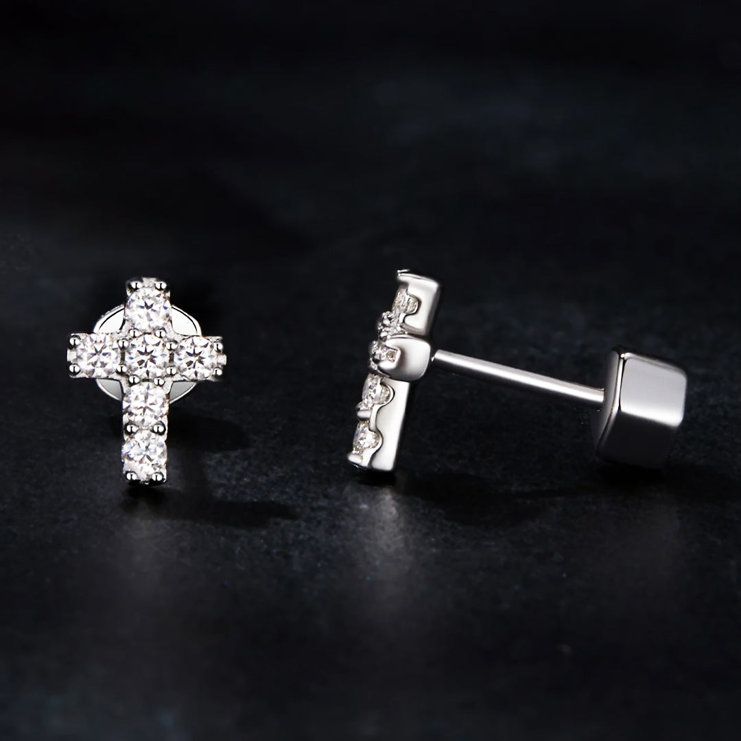 Abigail Cross Moissanite Stud Earrings by Nura Lab