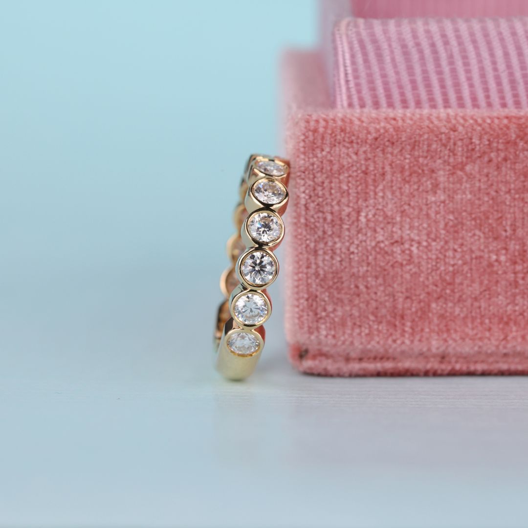 Yellow gold wedding ring shines with warmth and timeless elegance for daily wear.
