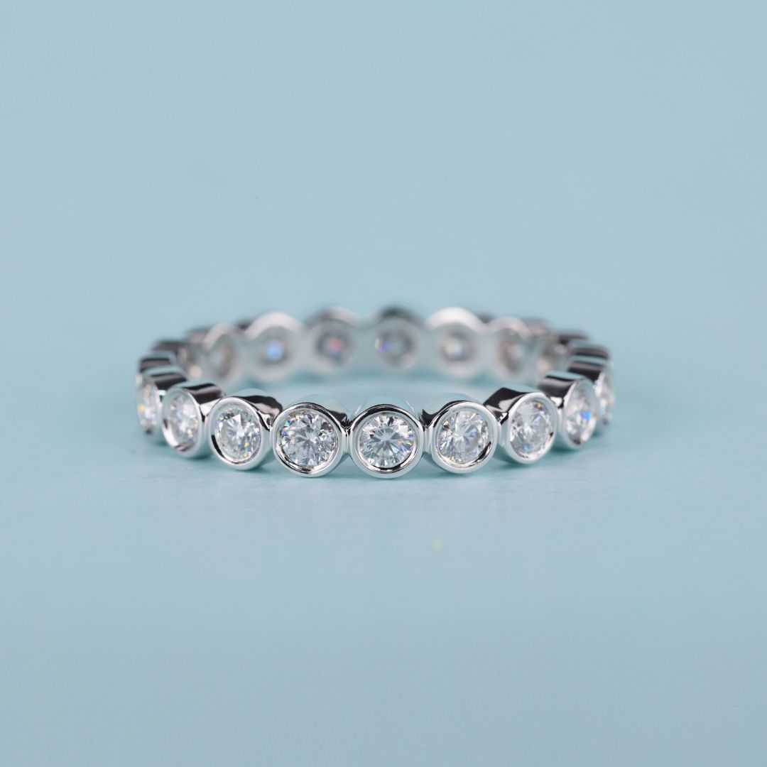 Wedding ring white gold shines with classic beauty and a bright polished finish.
