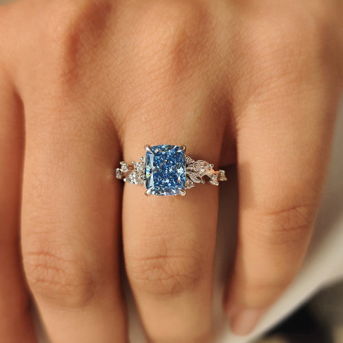 Vivienne Rose - Blue Cushion Cut Diamond Ring in Cluster Setting