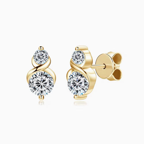 Camila 2-Stone Moissanite Earrings by Nura Lab in 14K yellow gold plating over S925 sterling silver