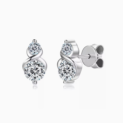 Camila 2-Stone Moissanite Earrings by Nura Lab in platinum plating over S925 sterling silver