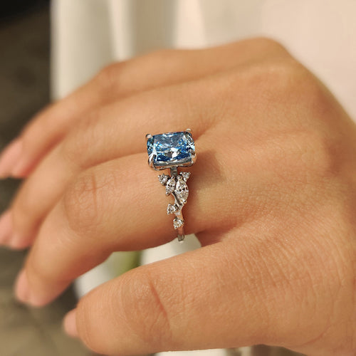 Vivienne Rose - Blue Cushion Cut Diamond Ring in Cluster Setting