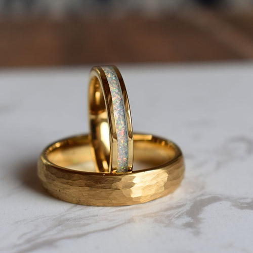 Kingsguard II - Tungsten 4mm Gold Ring Crushed White Opal Wedding Ring - view 9 - Nura Lab