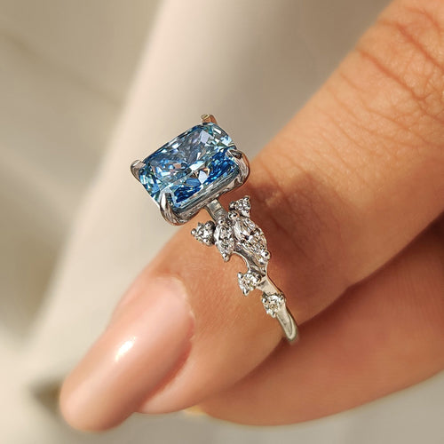 Vivienne Rose - Blue Cushion Cut Diamond Ring in Cluster Setting