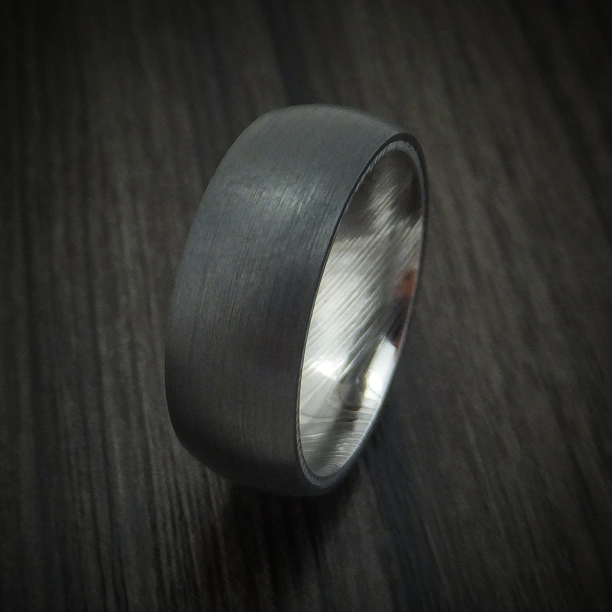 Resolute IX - Black Zirconium Men's Wedding Ring with Damascus Steel Sleeve - view 4 - Nura Lab